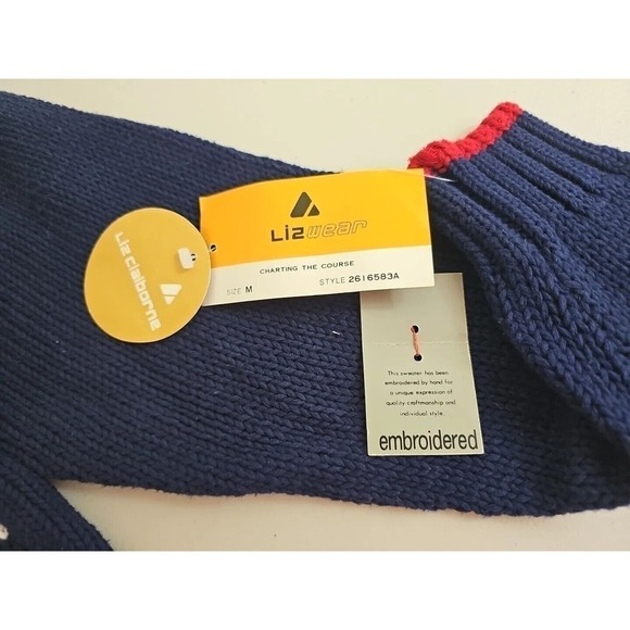 Vintage Lizwear ~Woman Size M~ Blue/White Embroidered Sweater Colorful NWT. - Picture 11 of 12